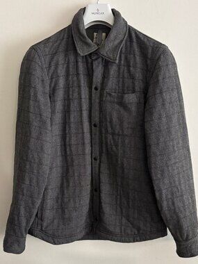 Relwen Gray Herringbone Wool Blend Quilted Overshirt - Medium